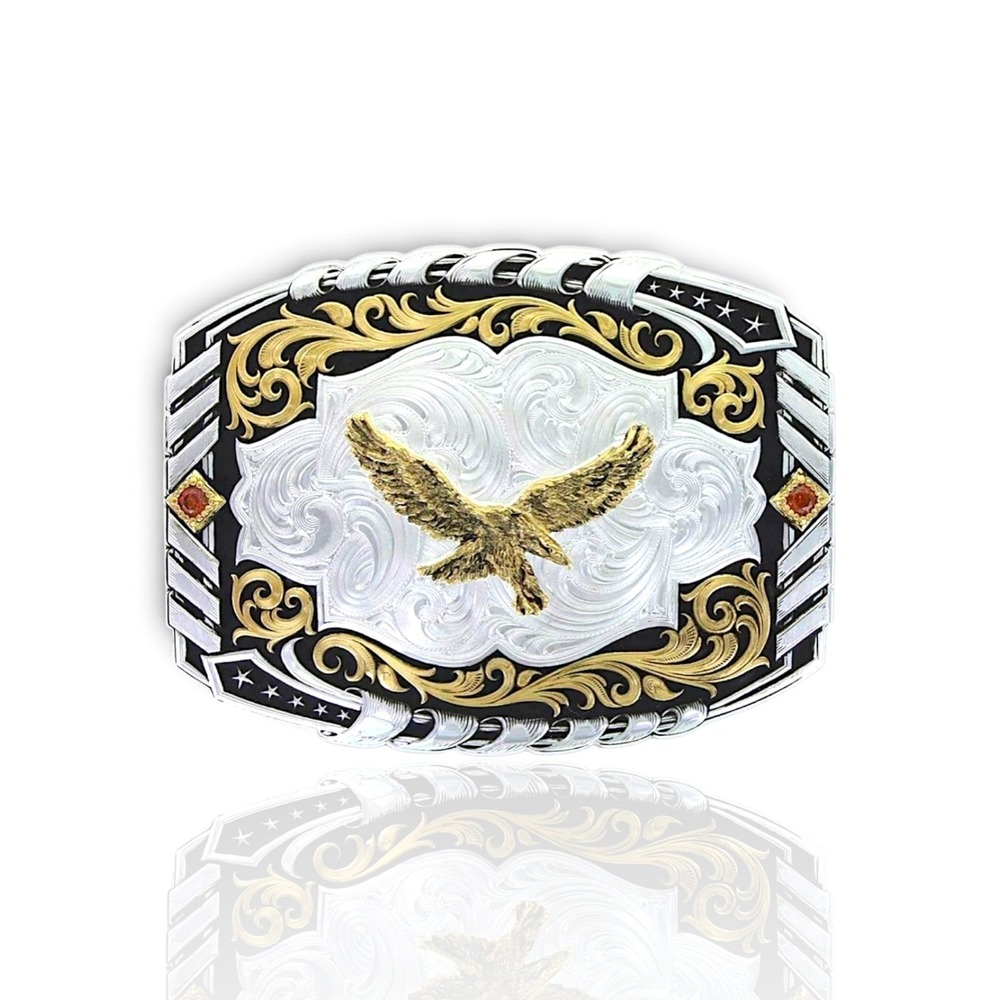 Montana Silversmiths Two-Tone Cantle Roll & Eagle Buckle - Retail $200 - NEW NIB
